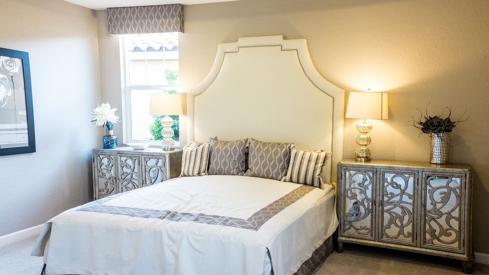 white and grey bedroom interior
